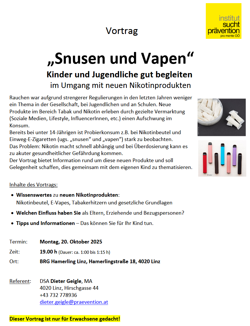 Poster zum Vortrag Snusen und Vapen